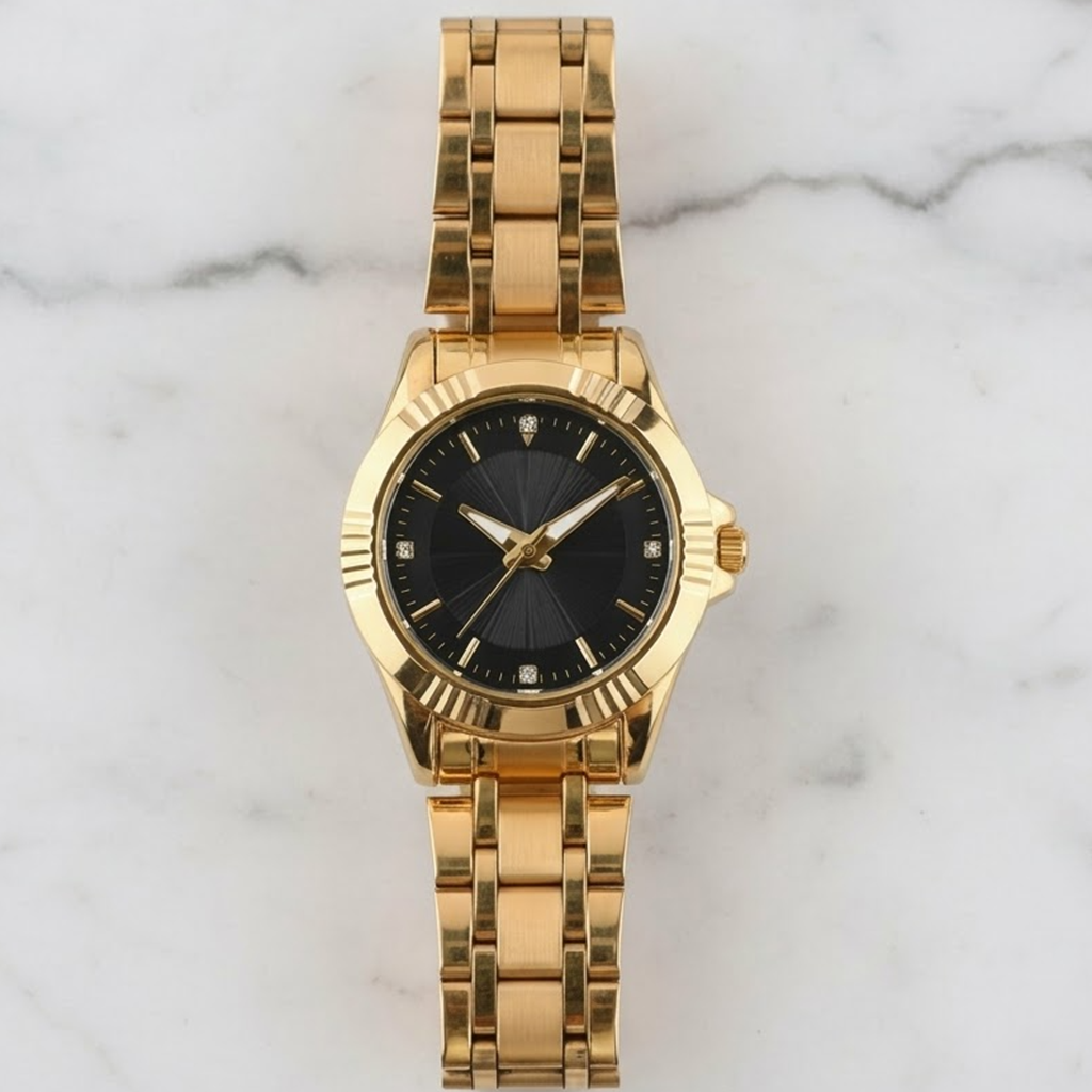 Noir Prestige Gold Damenuhr schwarzes Zifferblatt