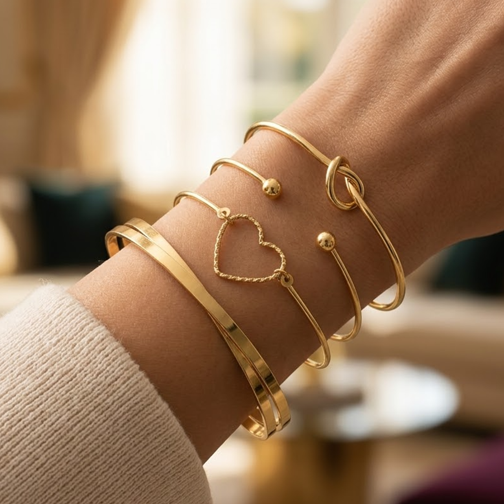 Golden Harmony Armreif-Set am Handgelenk getragen