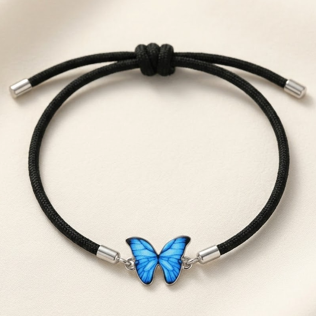 Papillonelle Armband Onyx schwarze Kordel mit Schmetterling
