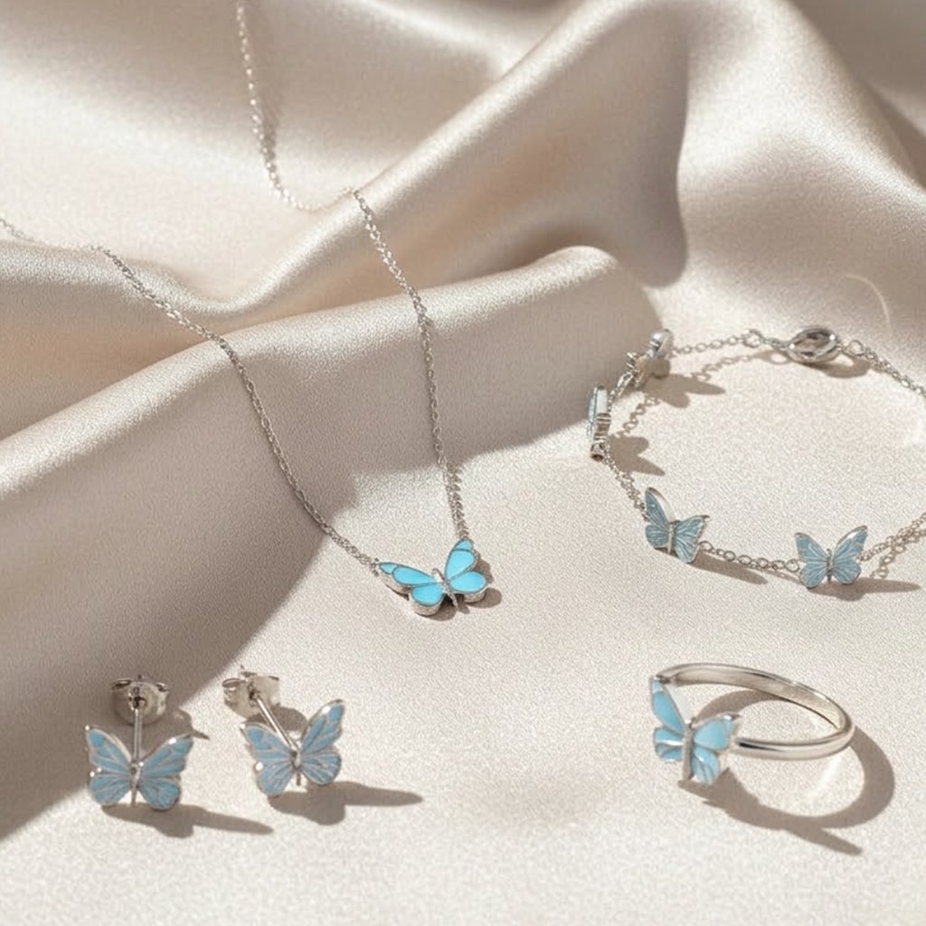Papillonelle Komplett-Set Halskette Armband Ohrringe Ring