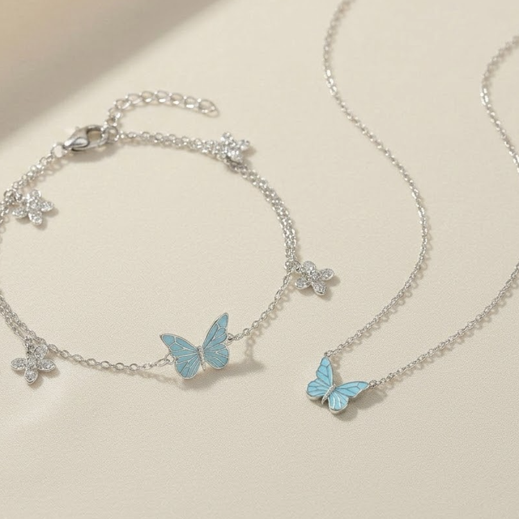 Papillonelle Set Armband und Halskette Silber