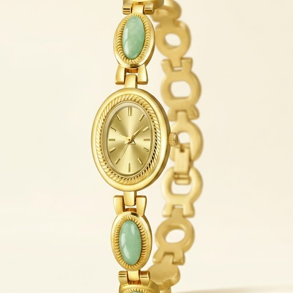 Seraphine Jade Champagne Gold Damenuhr mit Jade
