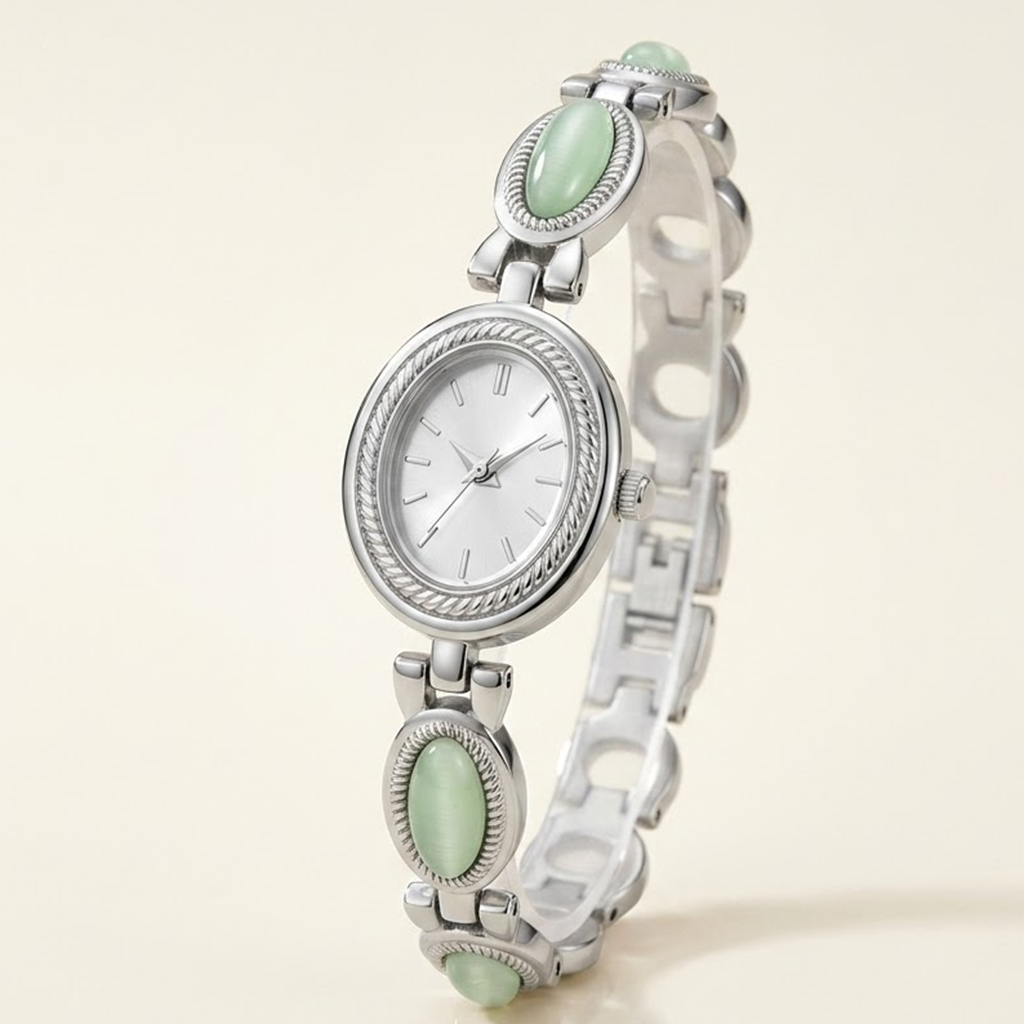 Seraphine Jade Classic Silver Damenuhr mit Jade